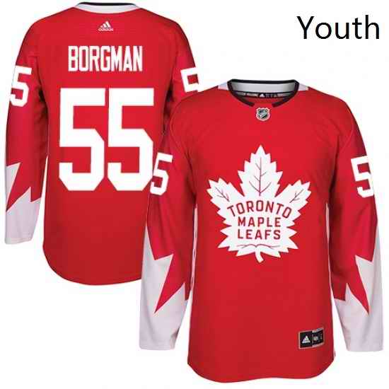 Youth Adidas Toronto Maple Leafs 55 Andreas Borgman Authentic Red Alternate NHL Jersey